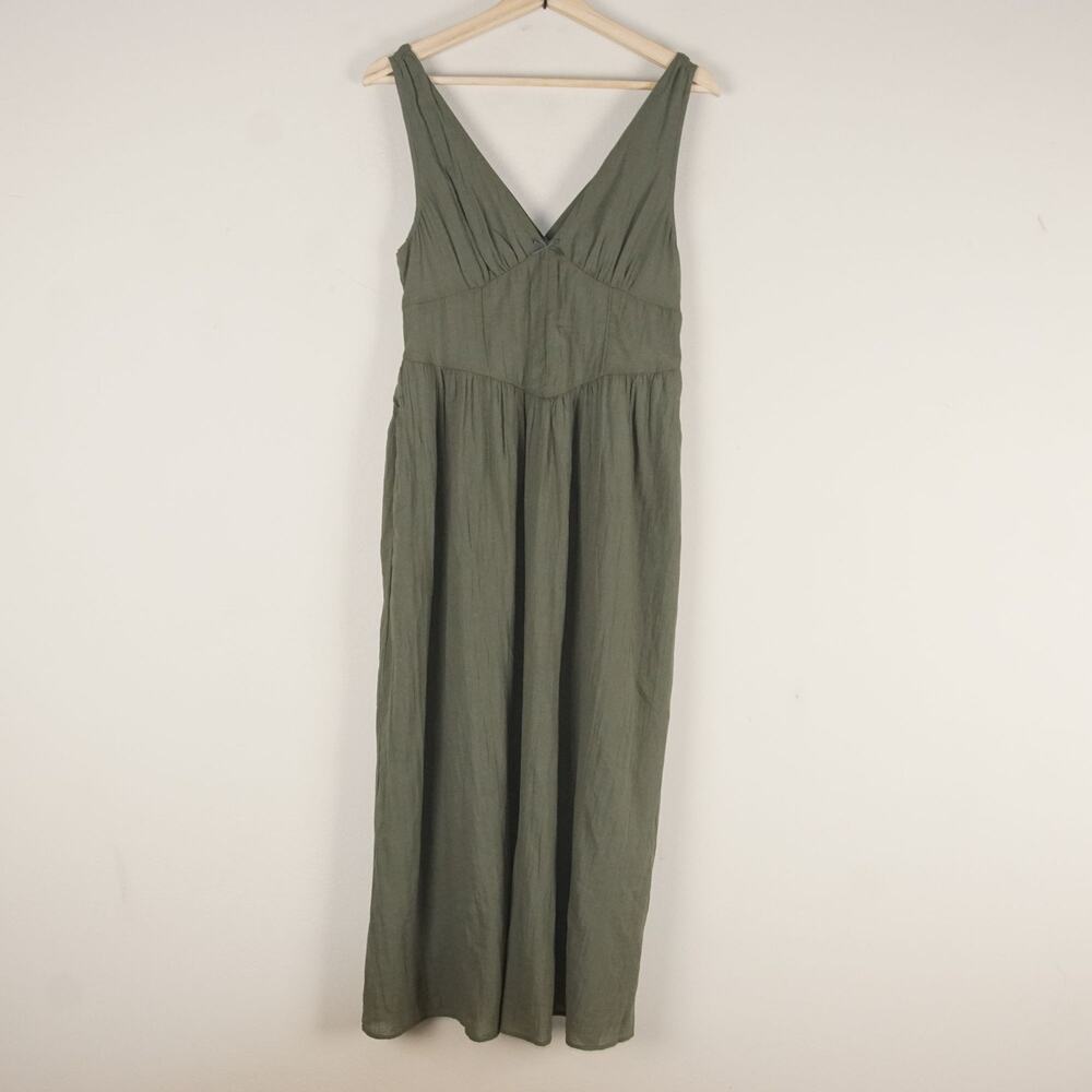New American Eagle V Neck Cotton Gauze Green Corset Midi Tank Light Dress M